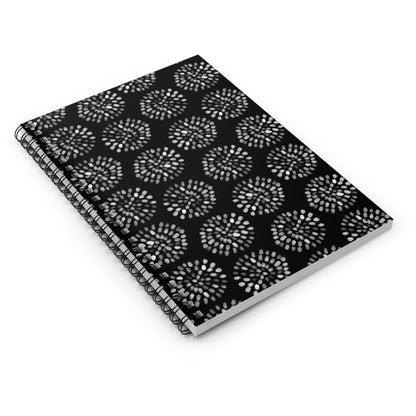 Black Floral Burst Spiral Notebook — Ruled Journal for Notes & Planning