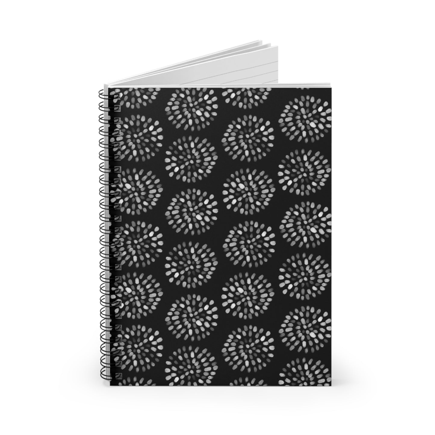 Black Floral Burst Spiral Notebook — Ruled Journal for Notes & Planning