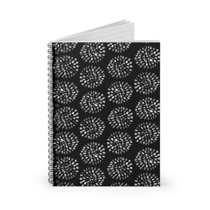 Black Floral Burst Spiral Notebook — Ruled Journal for Notes & Planning