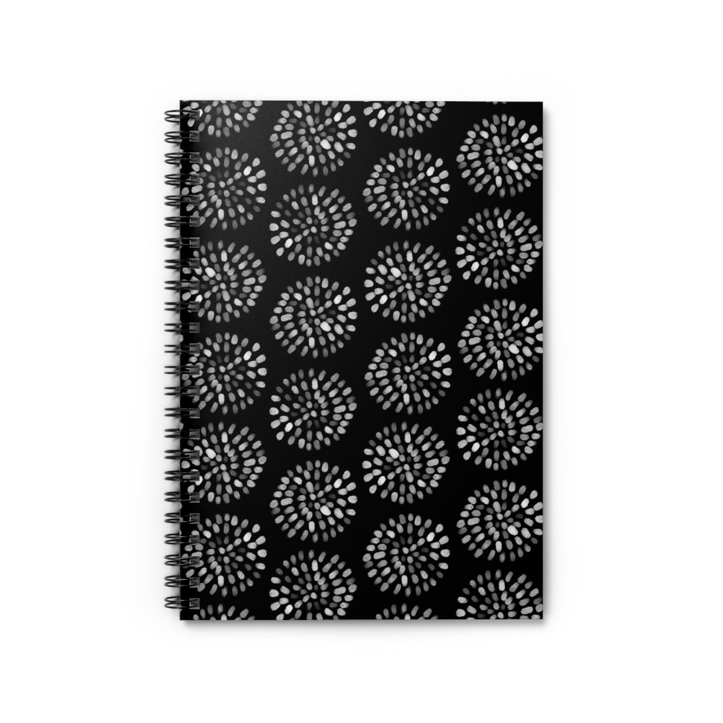 Black Floral Burst Spiral Notebook — Ruled Journal for Notes & Planning